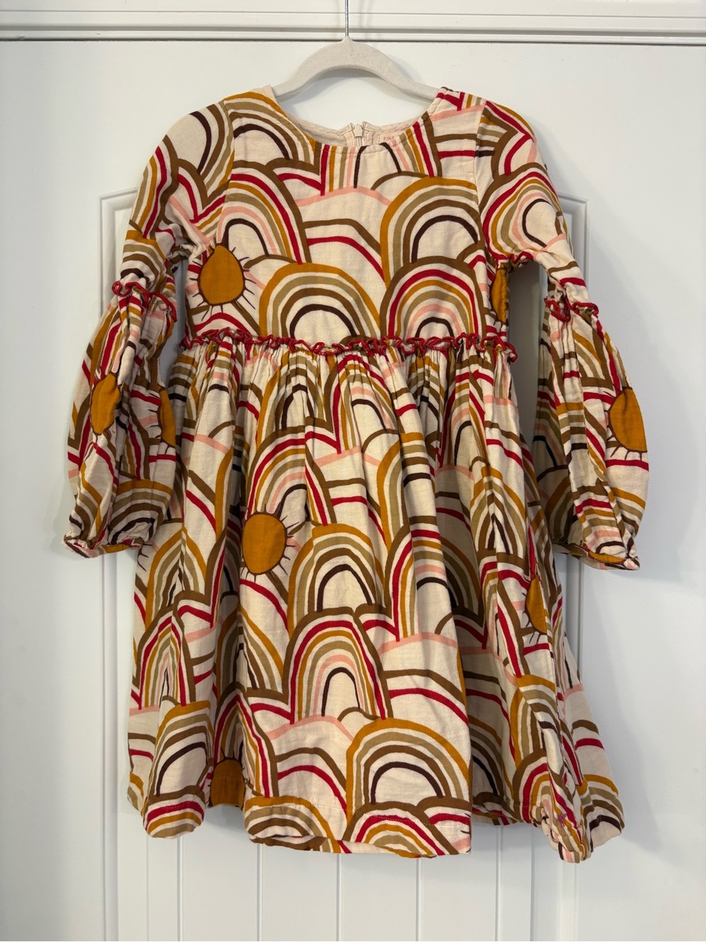 Pink Chicken Cream Dress with Rainbow Motif